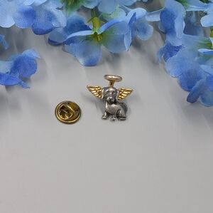 Adorable Dog Angel Vintage Gold Plated Pewter Pin / Brooch